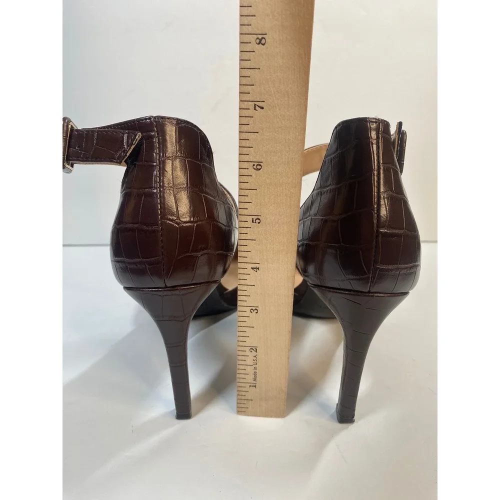 Unisa Pumps Womens 9M Brown Croc Suede Stiletto Ankle Strap Heels Office Chic